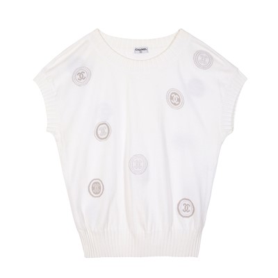 Lot 225 - Chanel White Cotton CC Knit Top