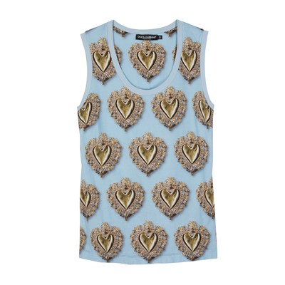 Lot 572 - Dolce & Gabbana Blue Heart Print Tank Top - Size 42