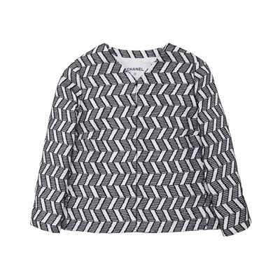 Lot 213 - Chanel Monochrome Tweed Collarless Jacket - Size 44