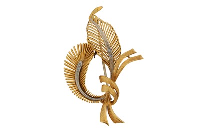 Lot 248 - A diamond feather brooch