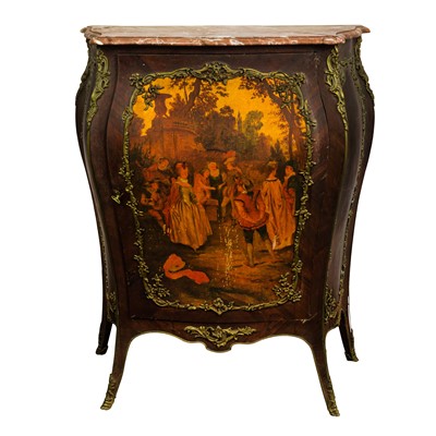 Lot 336 - A French Louis XV style rosewood and painted bombe cabinet
