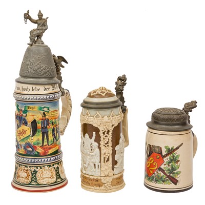 Lot 197 - Imperial German Military Interest - two Reservist beer steins and another