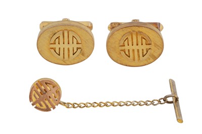 Lot 490 - A pair of Chinese cufflinks and a pin