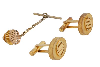 Lot 490 - A pair of Chinese cufflinks and a pin
