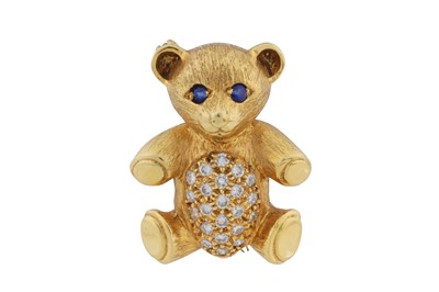 Lot 81 - Cropp & Farr Ι A diamond and sapphire teddy bear brooch, circa 1994