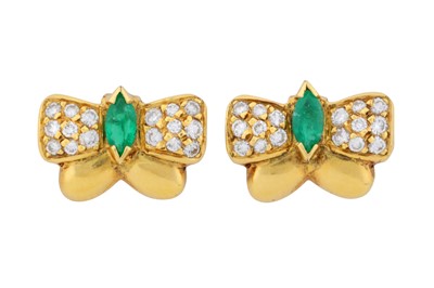 Lot 89 - A pair of emerald and diamond stud earrings