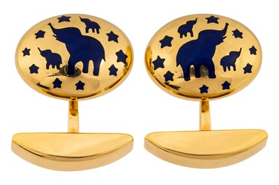 Lot 484 - A pair of enamel elephant cufflinks