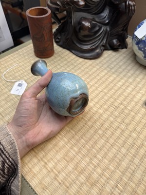 Lot 73 - A rare Chinese Junyao pear-shaped vase, yuhuchunping, Jin / Yuan dynasty