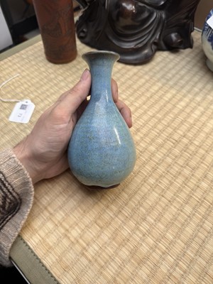 Lot 73 - A rare Chinese Junyao pear-shaped vase, yuhuchunping, Jin / Yuan dynasty