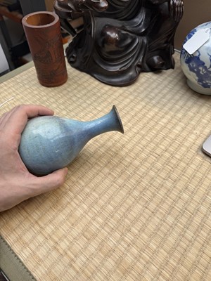 Lot 73 - A rare Chinese Junyao pear-shaped vase, yuhuchunping, Jin / Yuan dynasty