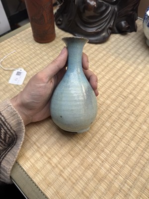 Lot 73 - A rare Chinese Junyao pear-shaped vase, yuhuchunping, Jin / Yuan dynasty