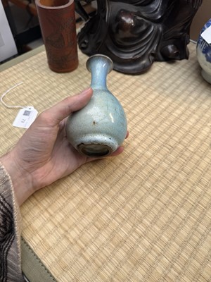 Lot 73 - A rare Chinese Junyao pear-shaped vase, yuhuchunping, Jin / Yuan dynasty