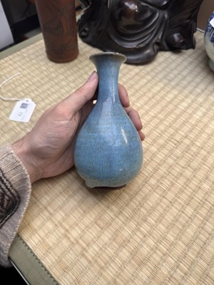 Lot 73 - A rare Chinese Junyao pear-shaped vase, yuhuchunping, Jin / Yuan dynasty