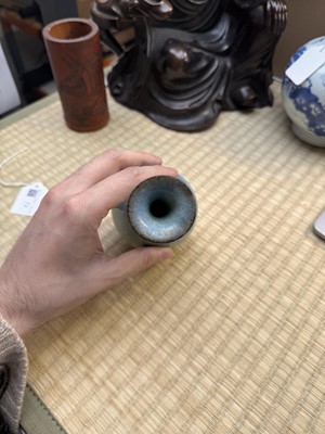 Lot 73 - A rare Chinese Junyao pear-shaped vase, yuhuchunping, Jin / Yuan dynasty