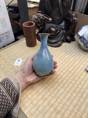 Lot 73 - A rare Chinese Junyao pear-shaped vase, yuhuchunping, Jin / Yuan dynasty