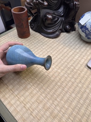 Lot 73 - A rare Chinese Junyao pear-shaped vase, yuhuchunping, Jin / Yuan dynasty