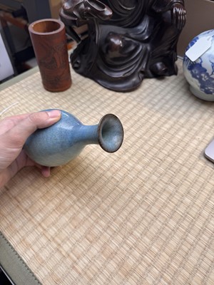 Lot 73 - A rare Chinese Junyao pear-shaped vase, yuhuchunping, Jin / Yuan dynasty