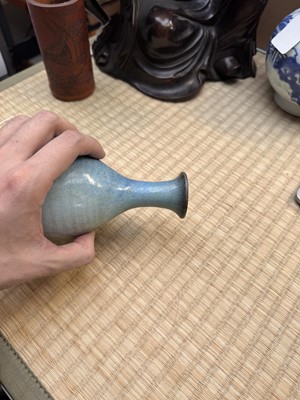 Lot 73 - A rare Chinese Junyao pear-shaped vase, yuhuchunping, Jin / Yuan dynasty