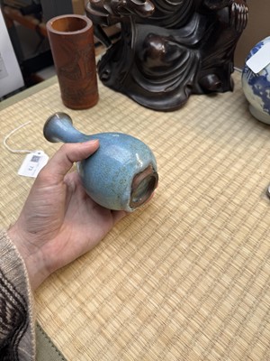 Lot 73 - A rare Chinese Junyao pear-shaped vase, yuhuchunping, Jin / Yuan dynasty