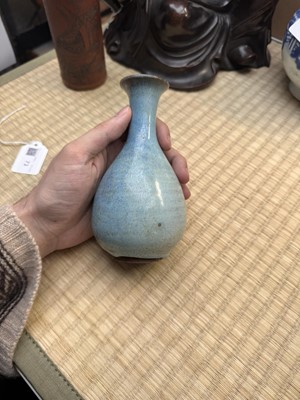 Lot 73 - A rare Chinese Junyao pear-shaped vase, yuhuchunping, Jin / Yuan dynasty