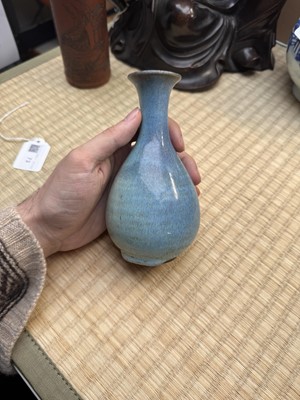 Lot 73 - A rare Chinese Junyao pear-shaped vase, yuhuchunping, Jin / Yuan dynasty