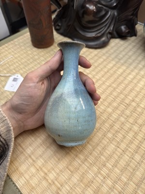 Lot 73 - A rare Chinese Junyao pear-shaped vase, yuhuchunping, Jin / Yuan dynasty