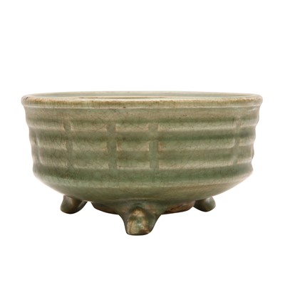 Lot 284 - A Chinese celadon-glazed 'Eight Trigrams' censer, 19th / 20th century