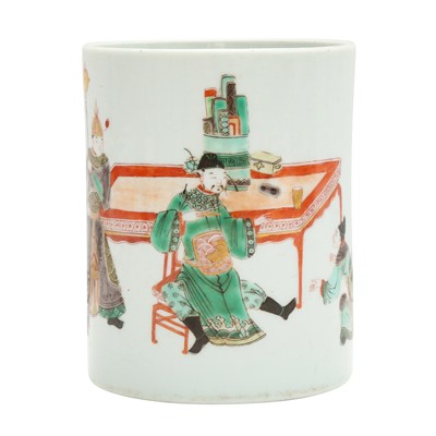 Lot 161 - A Chinese enamelled 'figural' brush pot, 19th / 20th century