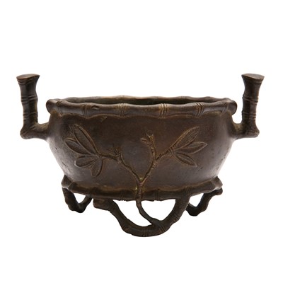Lot 150 - A Chinese bronze 'bamboo' censer, 19th century