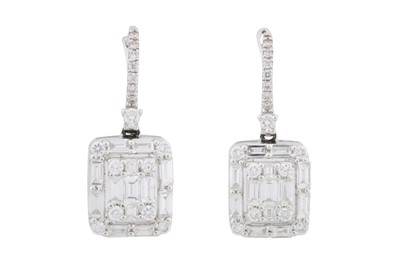Lot 220 - A pair of diamond pendent earrings
