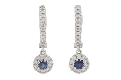 Lot 72 - A pair of sapphire and diamond pendant earrings, circa 2019