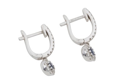 Lot 72 - A pair of sapphire and diamond pendant earrings, circa 2019