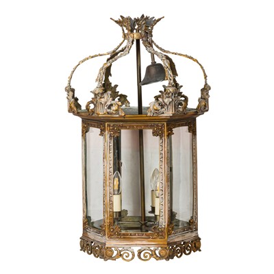 Lot 152 - A Victorian brass hexagonal hall lantern