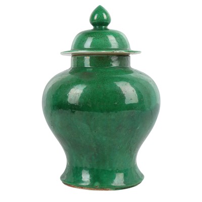 Lot 282 - A Chinese monochrome green-glazed vase and cover, Qing dynasty, 18th/19th century