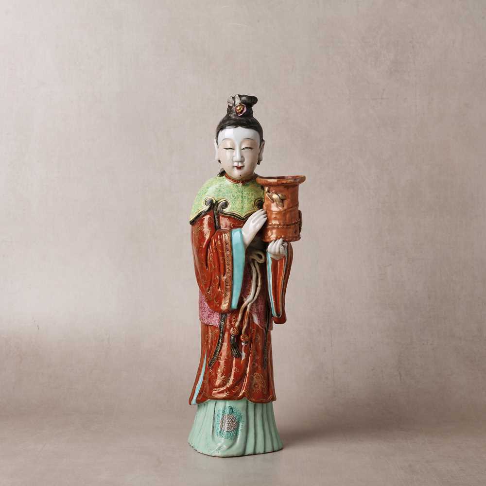 Lot 70 - A rare Chinese famille-rose 'Court Lady' flat-back wall vase, Qing dynasty, Qianlong period