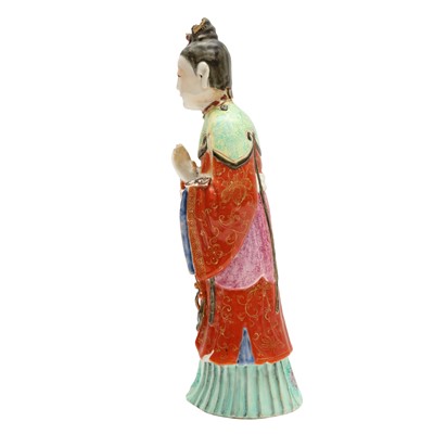 Lot 73 - A rare Chinese famille-rose 'Court Lady' candle holder, Qing dynasty, Qianlong period