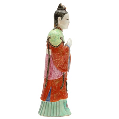 Lot 73 - A rare Chinese famille-rose 'Court Lady' candle holder, Qing dynasty, Qianlong period