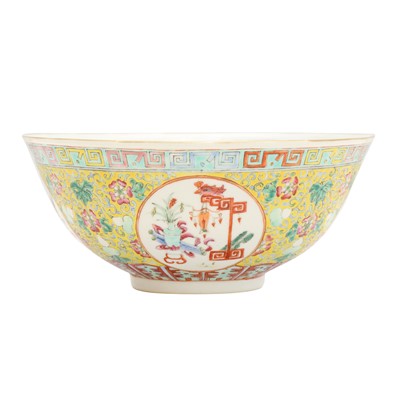 Lot 266 - A Chinese famille-rose yellow-ground bowl, Qing dynasty, Guangxu mark and of the period