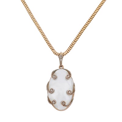 Lot 311 - A mother-of-pearl and diamond necklace