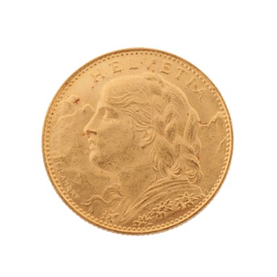 Lot 449 - A Swiss Helvetia 10 Francs Coin