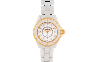 Lot 453 - Lady's Chanel Ceramic and Diamond-Set Bracelet Watch