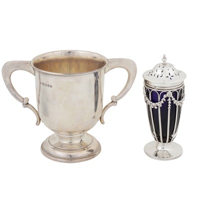 Lot 629 - A George V sterling silver twin handled trophy cup, London 1935