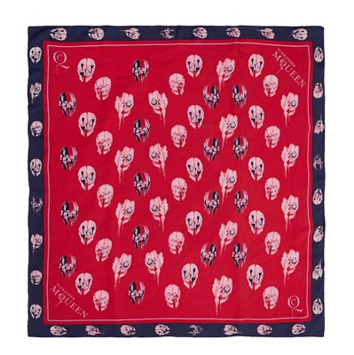 Lot 501 - Alexander McQueen Raspberry Skull Silk Scarf