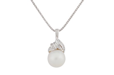 Lot 205 - A pearl and diamond pendant necklace
