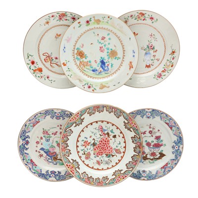 Lot 457 - A group of six Chinese export famille-rose dishes, Qing dynasty, 18th century