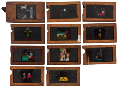 Lot 29 - Mahogany Framed Hand Painted Magic Lantern Slipper Slides