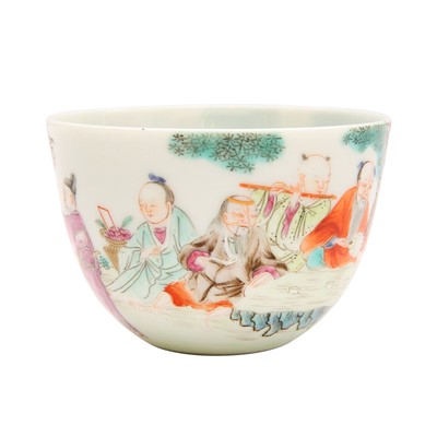 Lot 503 - A Chinese famille-rose 'Eight Immortals' cup, 19th - 20th century, Jiaqing mark