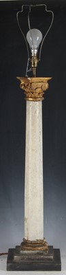 Lot 138 - A painted wooden column lamp on stepped square...