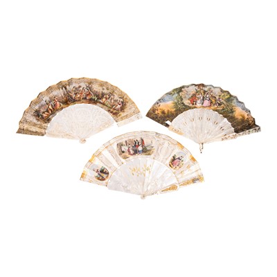 Lot 171 - A group of three 18th / 19th century Continental mother of pearl folding fans
