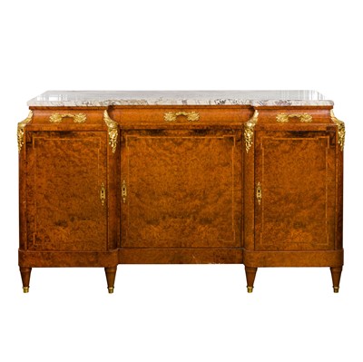 Lot 345 - A burr walnut and ormulu mounted breakfront cabinet